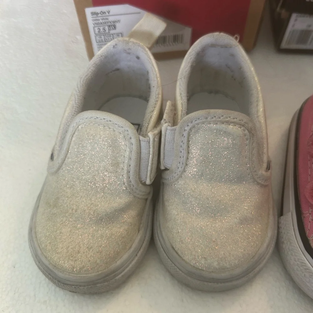 Converse and vans girls shoe bundle pink white glitter sneakers size 2 & 2.5